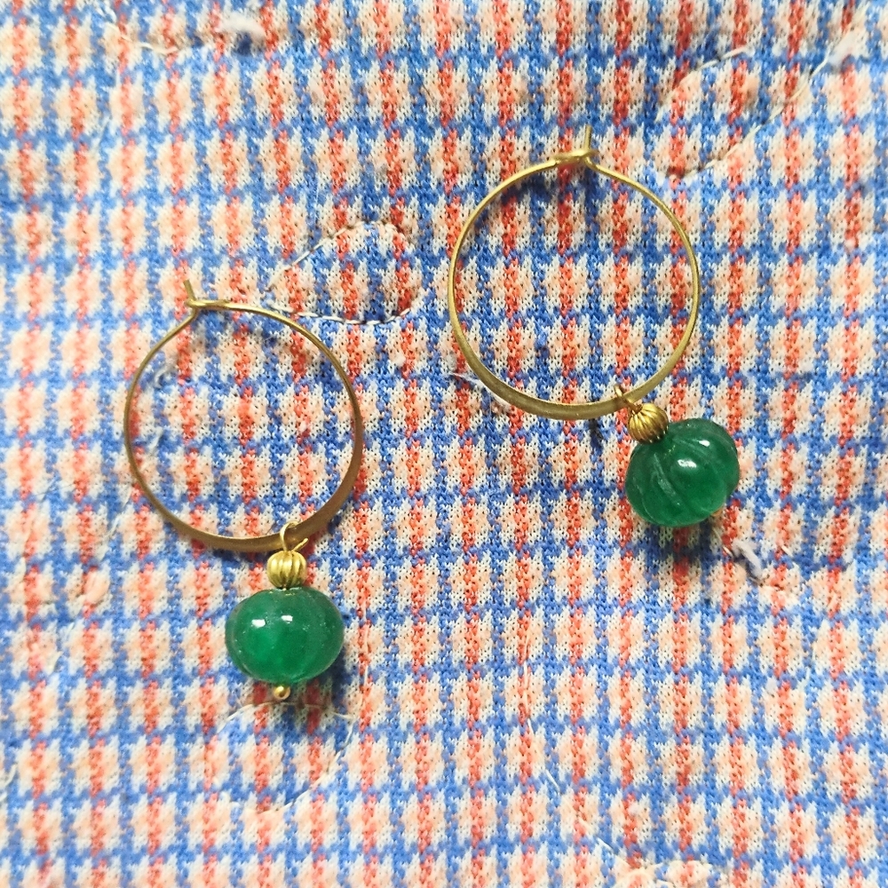 Carved Emerald Charm Hoops - Picture 3 of 5